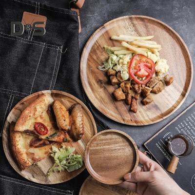 Platou circular decorativ pentru tort și fructe din lemn, tavă de cafea cu margini ridicate, platou de servire pentru bucătărie, pentru petreceri