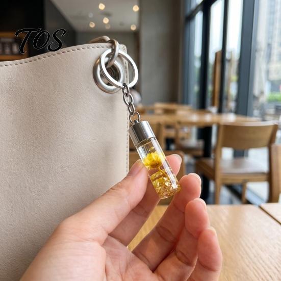 Wishing Bottle Pendant Dried Flower Glass Keychain, Mini with Keychain Keyring, Nature Inspired Charm for Backpacks Bags Purses Aesthetic