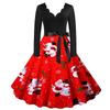 Elegant Santa Claus Print V Neck Christmas Dress For Women In Festive Red And Black