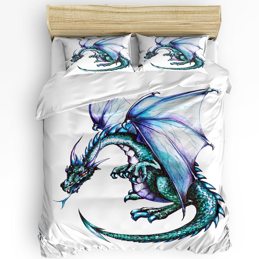 Japanese Dragon Bedding Set For Bedroom Bed Home Tribal Tattoo Style Asian Indigenous Cre Duvet Cover Quilt Cover And Pillowcase