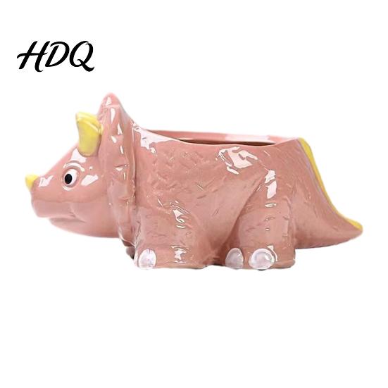 Creative Ceramic Planter for Desk Dinosaur Planter Cartoon Flower Pot with Drainage Hole Cute Small Succulents Windowsill Dino Plant Succulents,