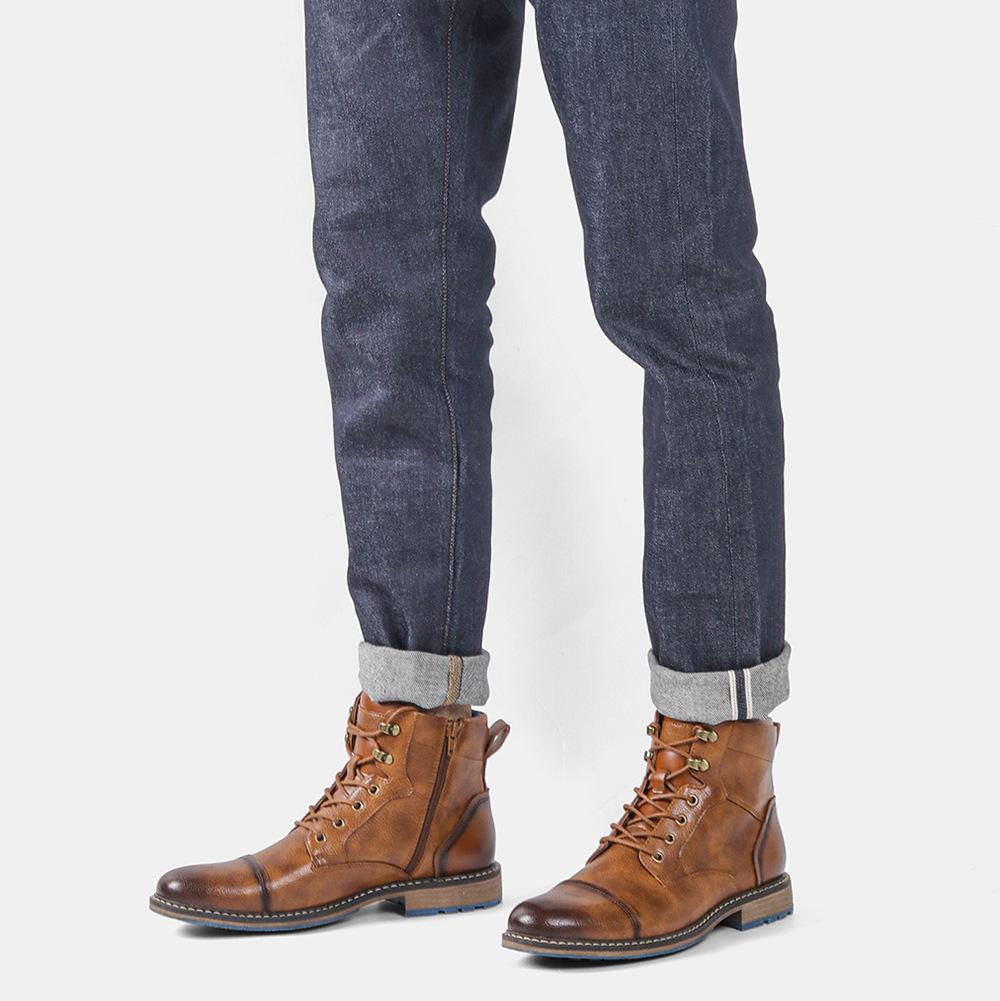 Plus Size Men's High-Top Leather Workwear Ankle Boots - US Size Fashion Martin Boots