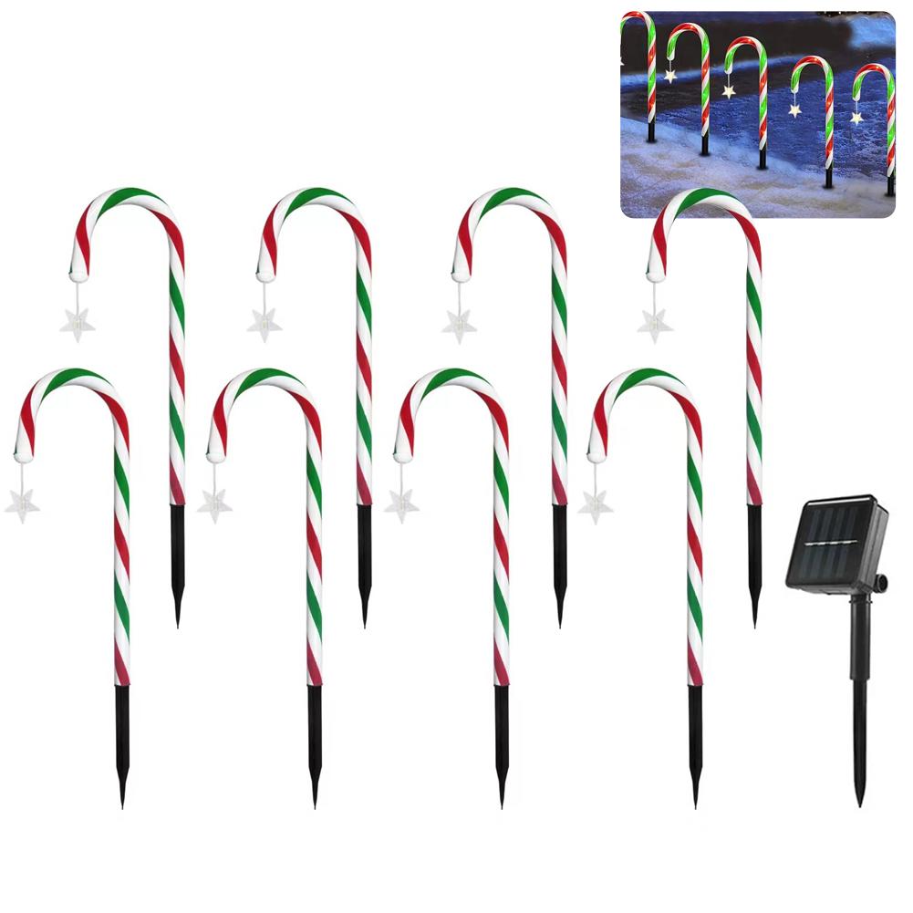 5 - In - 1 Red & Green Solar - Powered Candy Cane Lights With Snowflake Ornaments, Christmas Decor For Outdoor Yard