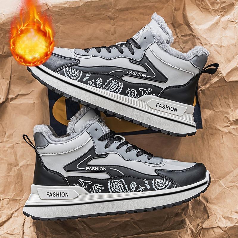 Fashion Warm Plush Cotton Shoes Men's Winter Sneakers Non Slip Cosy High-tops Thick Soled Snow Boots Men's Casual Outdoors Shoes