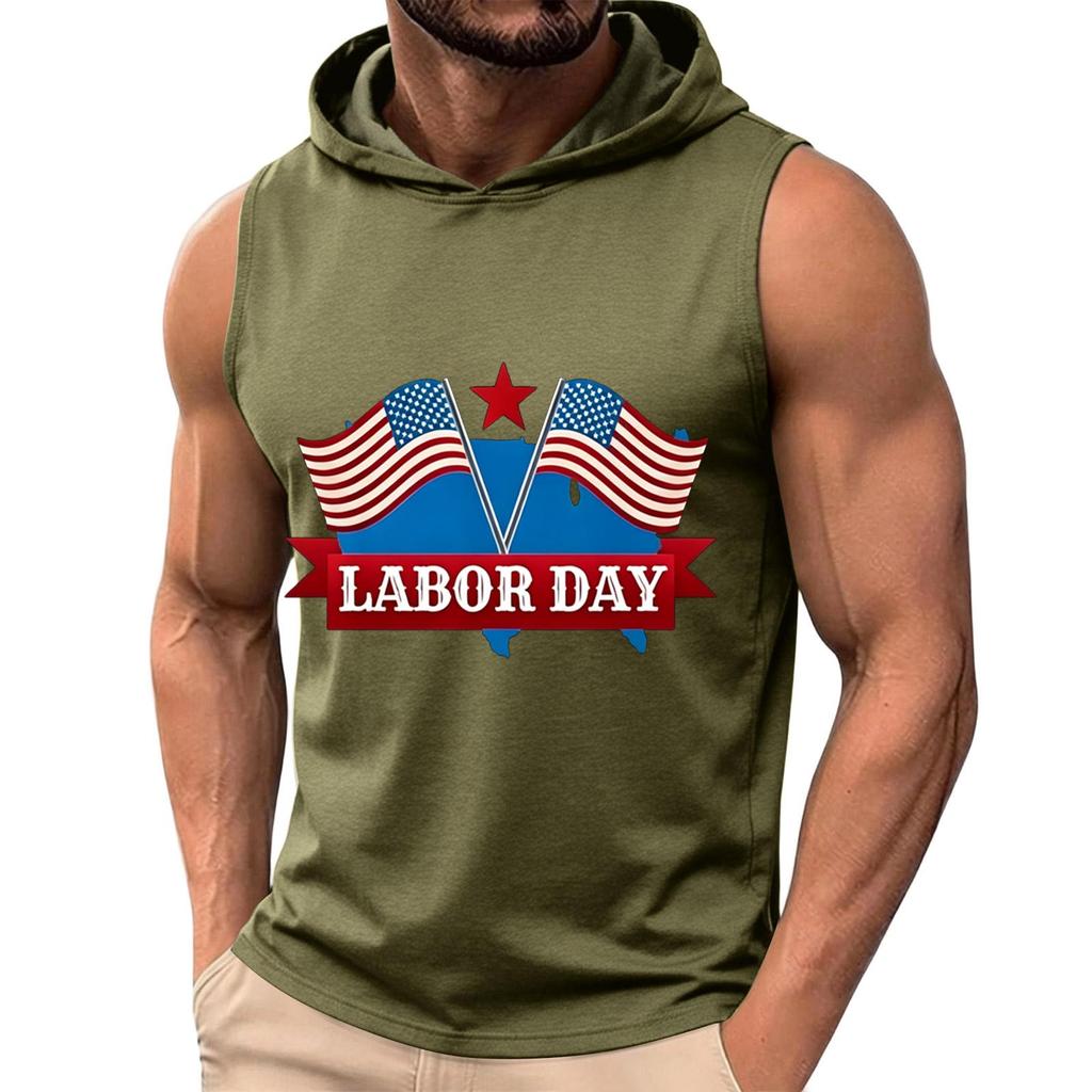Men's Sleeveless Hoodie Casual Tank Top Muscle Shirt Lightweight Summer Workout Fitness Gym Apparel with Graphic Print