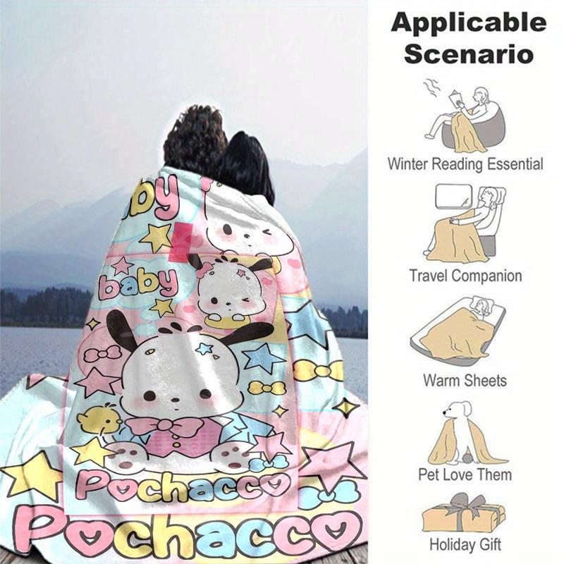 1pc, Sanrio Cute Pochacco Baby Home Decor Flannel Blanket, Perfect Gift for Bedroom, Living Room, Travel, Camping, Car, Beach, Office Nap. Ideal Sofa