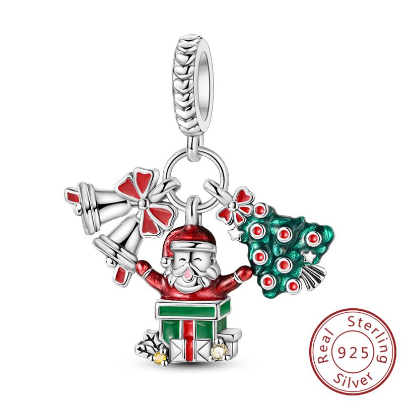 Christmas Series Charms Beads Copper Christmas Tree Snowman Elk Charm Fit Original Bracelet Pendent Women Jewelry