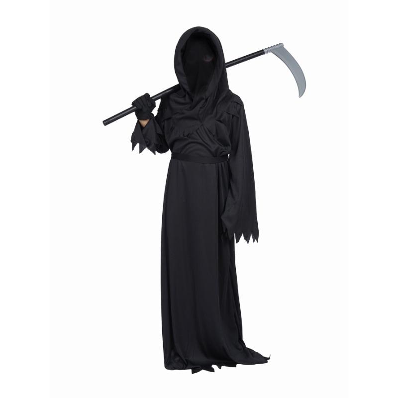 Halloween Grim Reaper Costume Black Hooded Spooky Ghost Robe Dress Up Costume Adult Cosplay Mask Scythe Prop Party