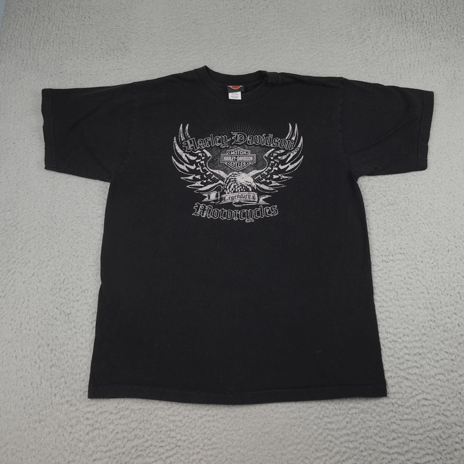 Harley-Davidson Shirt Mens XL Black Eagle Double Sided Made in USA Shanghai 4XL
