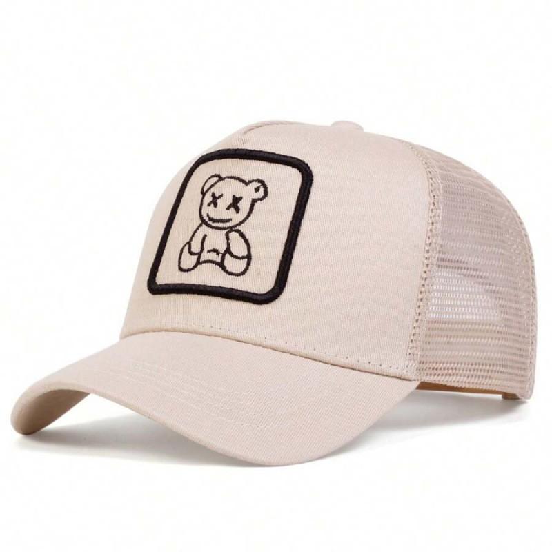 Unisex Embroidered Mesh Baseball Cap With Flat Crown Wide Brim Casual Wear