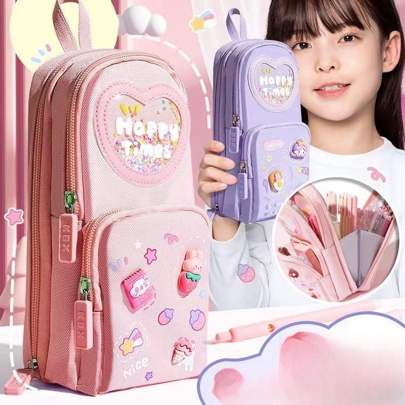 Backpack Waterproof Pencil Case for Girls Elementary School Students Children Large Capacity Aesthetic Value Simple and Cute Girls' Cartoon Stationery