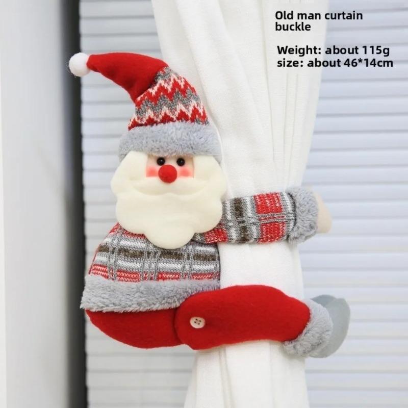 New Magic Tape Christmas Curtain Tieback Santa Claus Snowman Elk Curtain Holders Plush Tied Belt Curtain Strap Home Decor