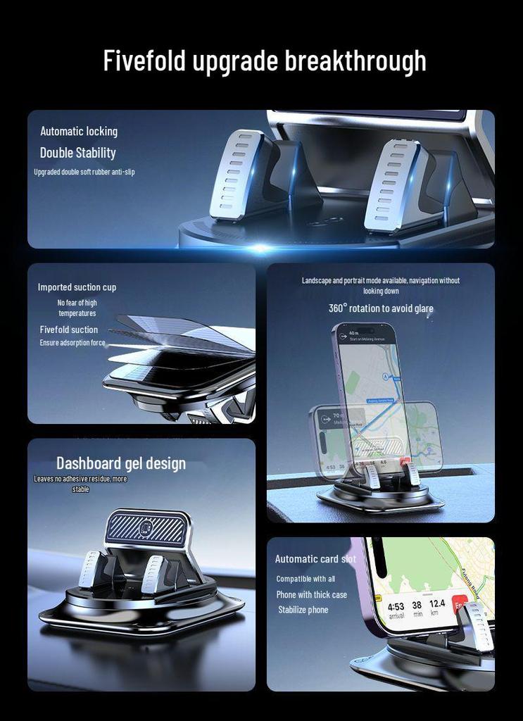 360° Rotating Dashboard Phone Holder - Suction Cup, Stable, Anti-Slip Mount