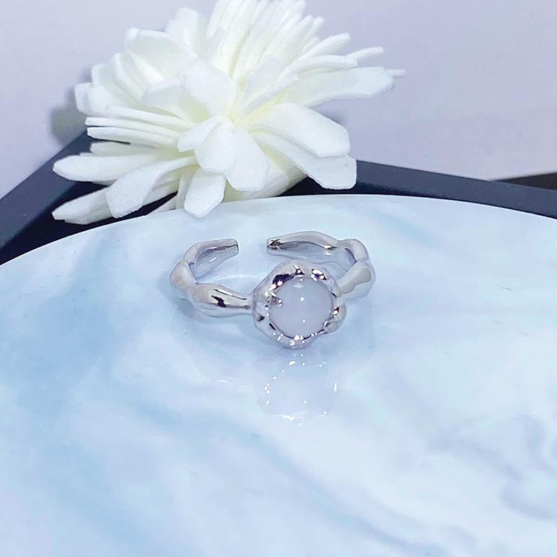 Zircon Moonstone Open Ring Irregular Love Snowflake Niche Light Luxury High-End Personality Ring Adjustable opening