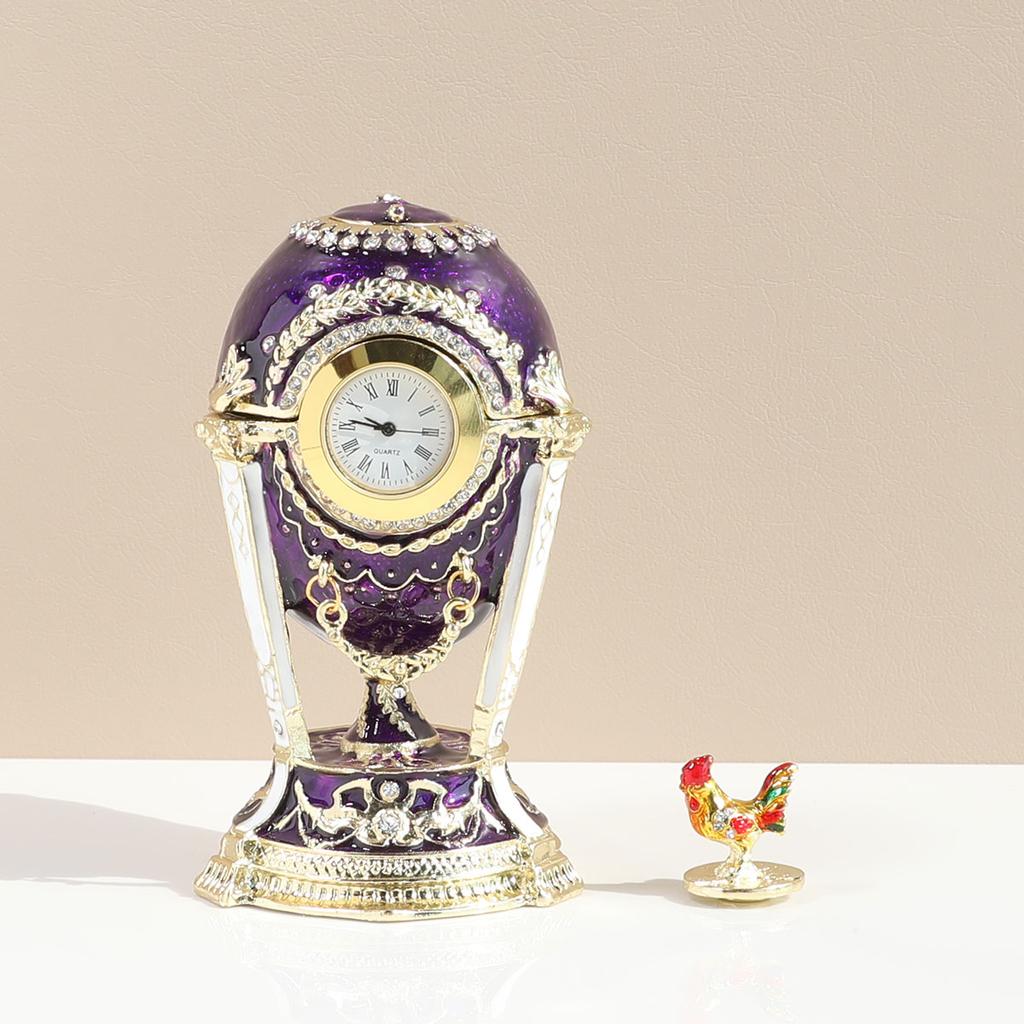 Russian Enamel Easter Egg Jewelry Box Handmade Metal Craft Gift for Women