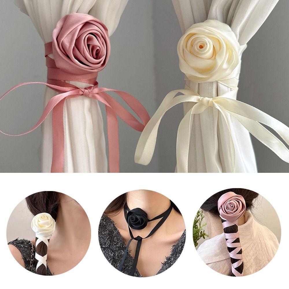 2PCS Multi-function Rose Curtain Tieback French style Curtain Straps Ribbon Curtain Buckle Gift
