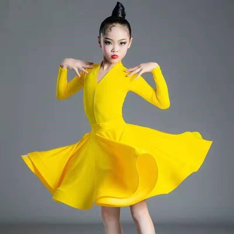 Kostium do tańca latynoamerykańskiego dla dzieci na zawody zawodowe; Duża Sukienka Huśtawka dla Dziewczynek; Nowe Dziecięce Latinowe Treningowe Wystąpienie