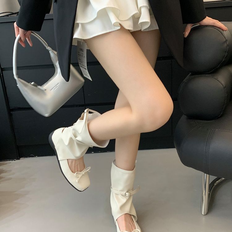 Bow ballet shoes women's 2025 summer new models Jue Jue Zi cool boots design sense hollow short boots stacking boots