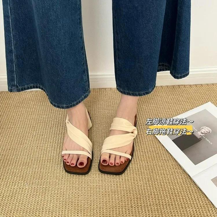 Shoes Women Slippers Casual On A Wedge Square Toe Slides Rubber Flip Flops Pantofle Heeled Mules Soft Luxury Hawaiian 2025 Summ