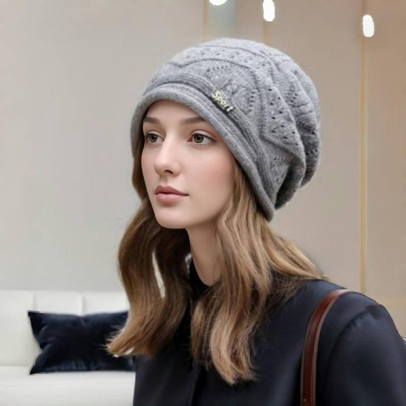 Knitted Woolen Hats for Autumn Winter Women's Ear Protection Warm Confinement Hat Fashion Versatile Big Head Circumference Pile Up Hats
