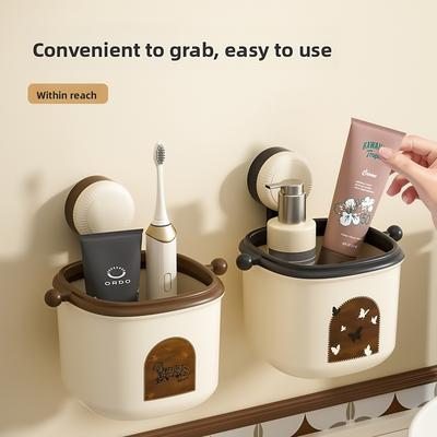 Antique Style Suction Cup Washbasin Storage Box Wall-mounted Trash Can Face Towel Storage Bathroom and Kitchen Accessories