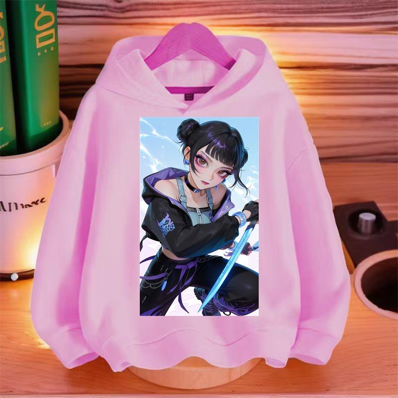 Nieuwe KPop Duiveljager Bedrukte Hoodie Kindermode Herfst/Winter Hoodie Meisje Schattig Sportkleding Top