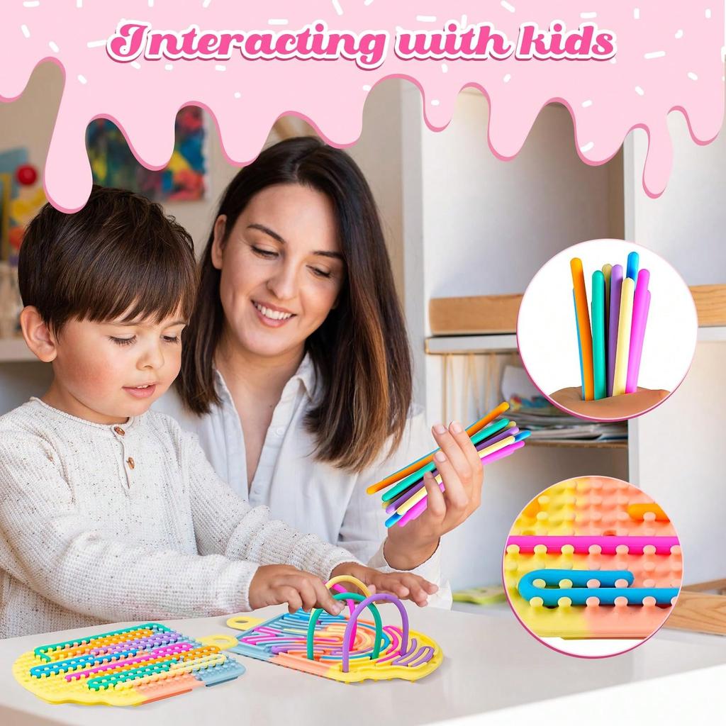 Fidget Toys For Kids 3+ And Adults For Calming, Stress Relief, Anxiety, Quiet, Sensory Activity Board Includes Portable Travel Bag And 12 Ropes