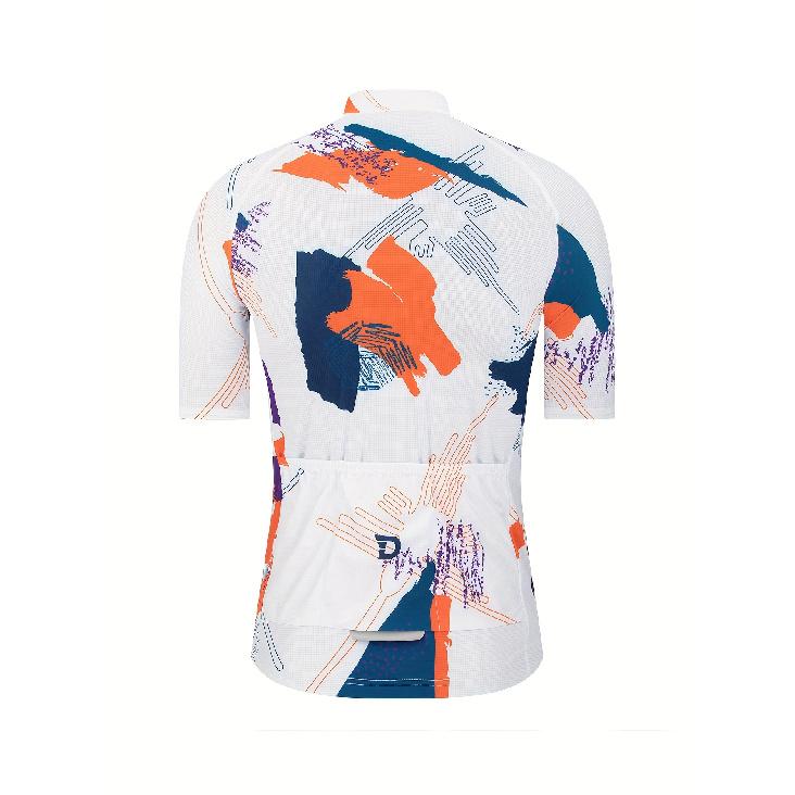 Men'S Cycling Jersey - Breathable Moisture-Wicking Short Sleeve Top with Geometric Pattern, Zipper Cs for Training, Racing, Spring Summer Fall,