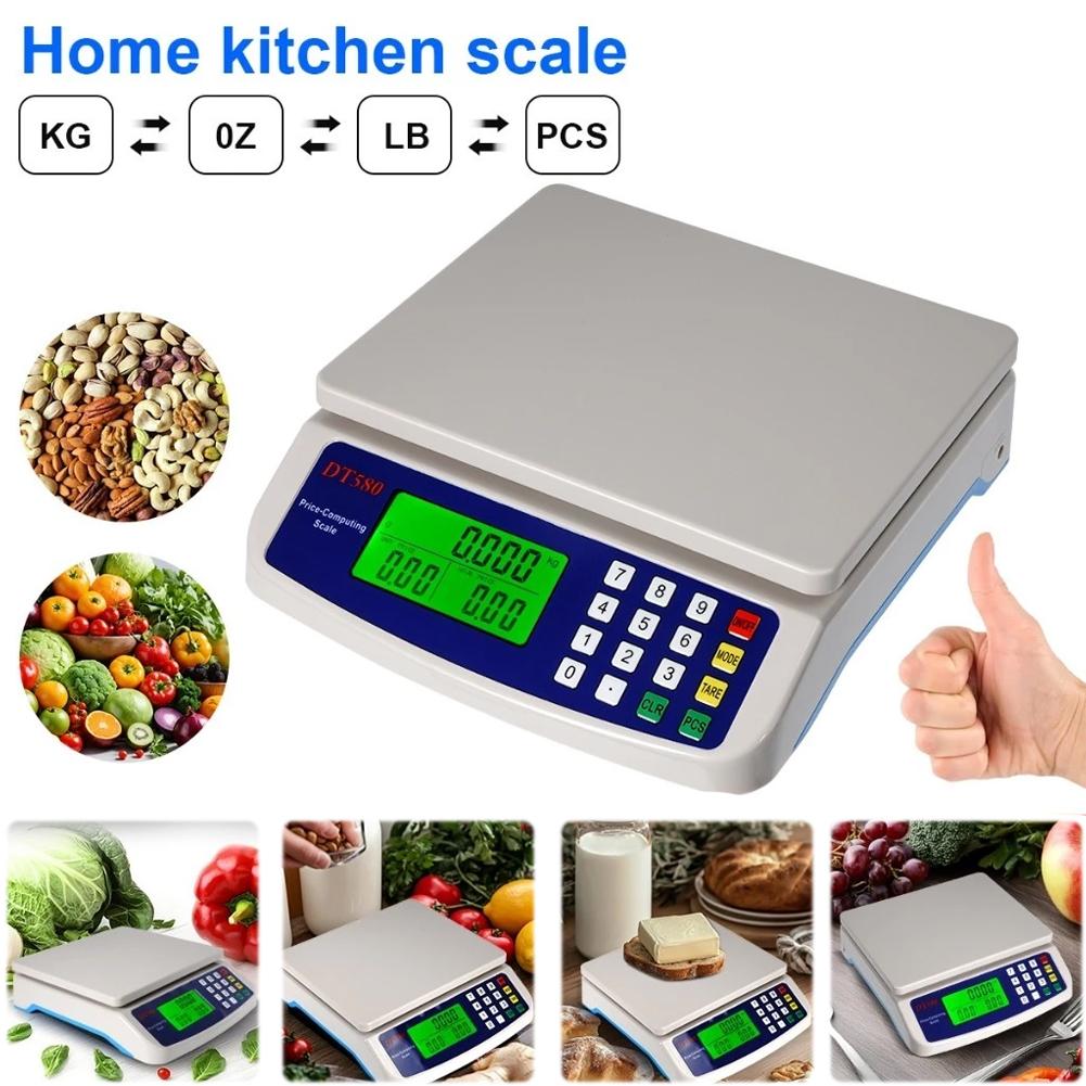 30kg/1g Large Digital Kitchen Scale with Tare Function Commercial Food Scale Stainless Steel Counting Scale for Meat Vegetables