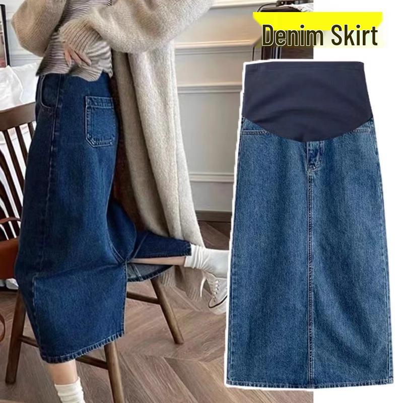 

Джинсовая юбка с разрезом для беременных - Летне-осенняя одежда, Миди-длина, Облегающая юбка-полусолнце с поддержкой живота для беременных женщин. 2XL синий