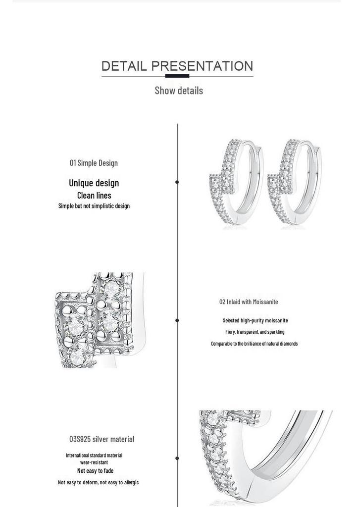 S925 Sterling Silver Minimalist Micro-Paved Diamond Earrings - 2024 Luxury European & American Style