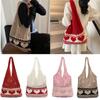 New Korean Style Shoulder Bags Knitted Material Cute Heart Pattern Beach Hangbag Large Capacity Shopping Bags Casual Outing