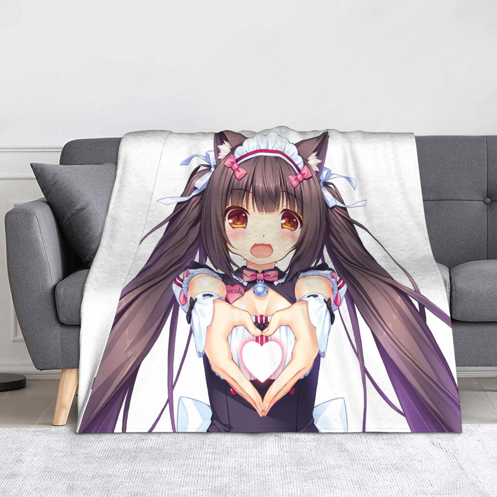 Nekopara Coconut Cinnamon Azuki Flannel Blanket Anime Chocola Vanilla Sexy Gir Vintage Throw Blankets for Home 150*125cm Quilt