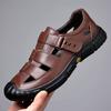 Sandals Men's Summer Leather Breathable Velcro Hollow Leather Shoes Men's Non-slip Soft Sole Casual Shoes Rubber Sole