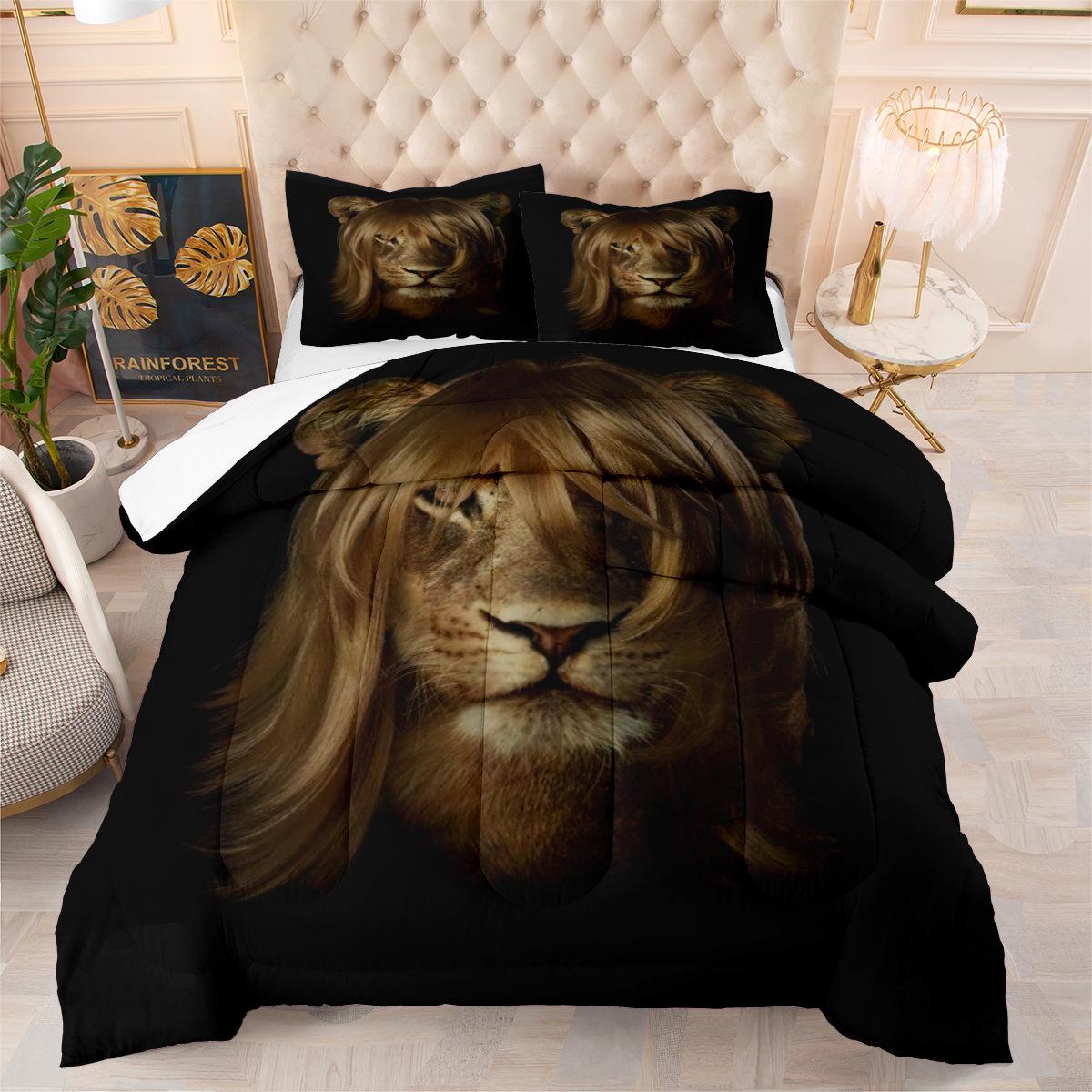 

Painting Tiger Head Digital Printing Three-piece Quilt Bedding Home Textiles Leopard Print Feather Silk Cotton 140*200cm