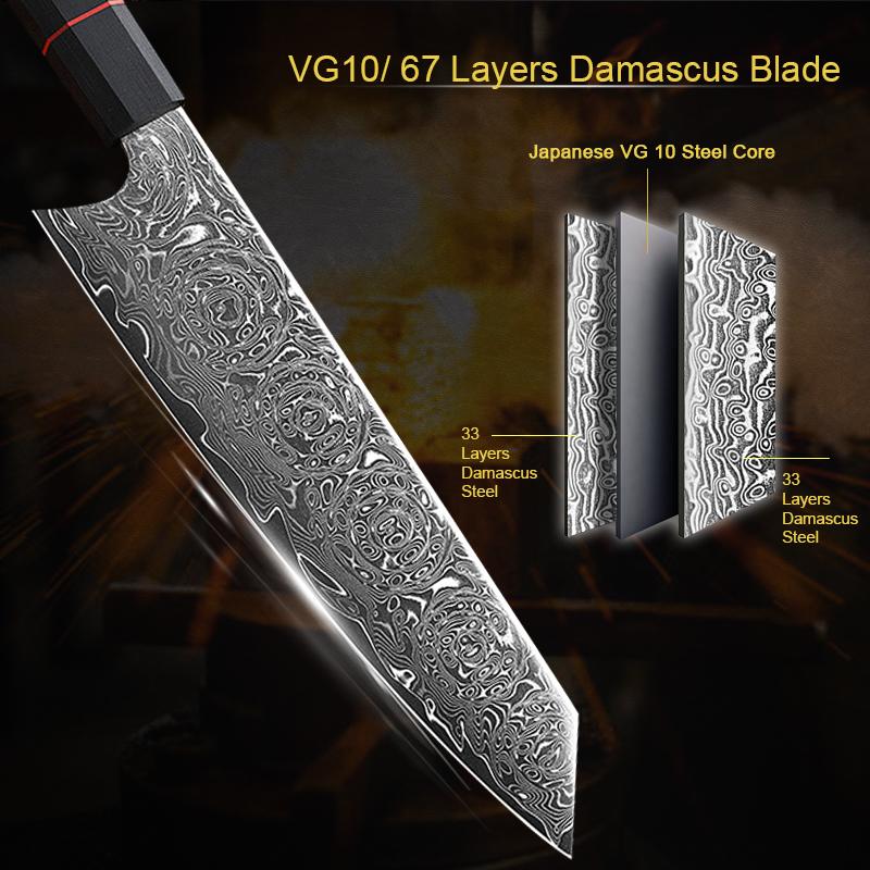 WXCOO 8inch Damascus Kiritsuke Knife VG10 Meat Cleaver Kitchen Knives Fruit Santoku Slicing Fish Fillet Boning Knife 67 Layer
