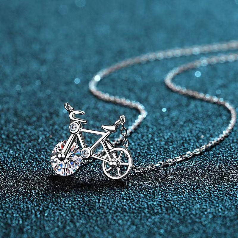 S925 Sterling Silver Moissanite Bicycle Choker - Women's Cute & Versatile Fashion Necklace, Internet Celebrity Style