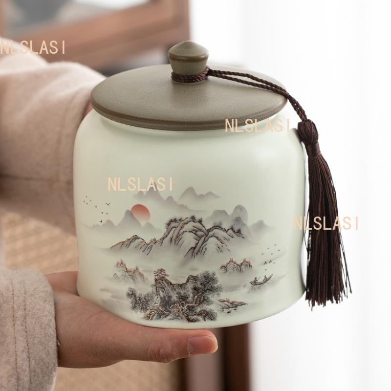 1 Pc Chinese Retro Ceramic Tea Jar Household Sealed Tea Storage Jar Facial Mask Powder Can Used for Storing Kitchen Spices