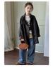 2025 Girls' Mid-Length Leather Jacket - Stylish Autumn/Spring Coat for Fashionable Big Girls