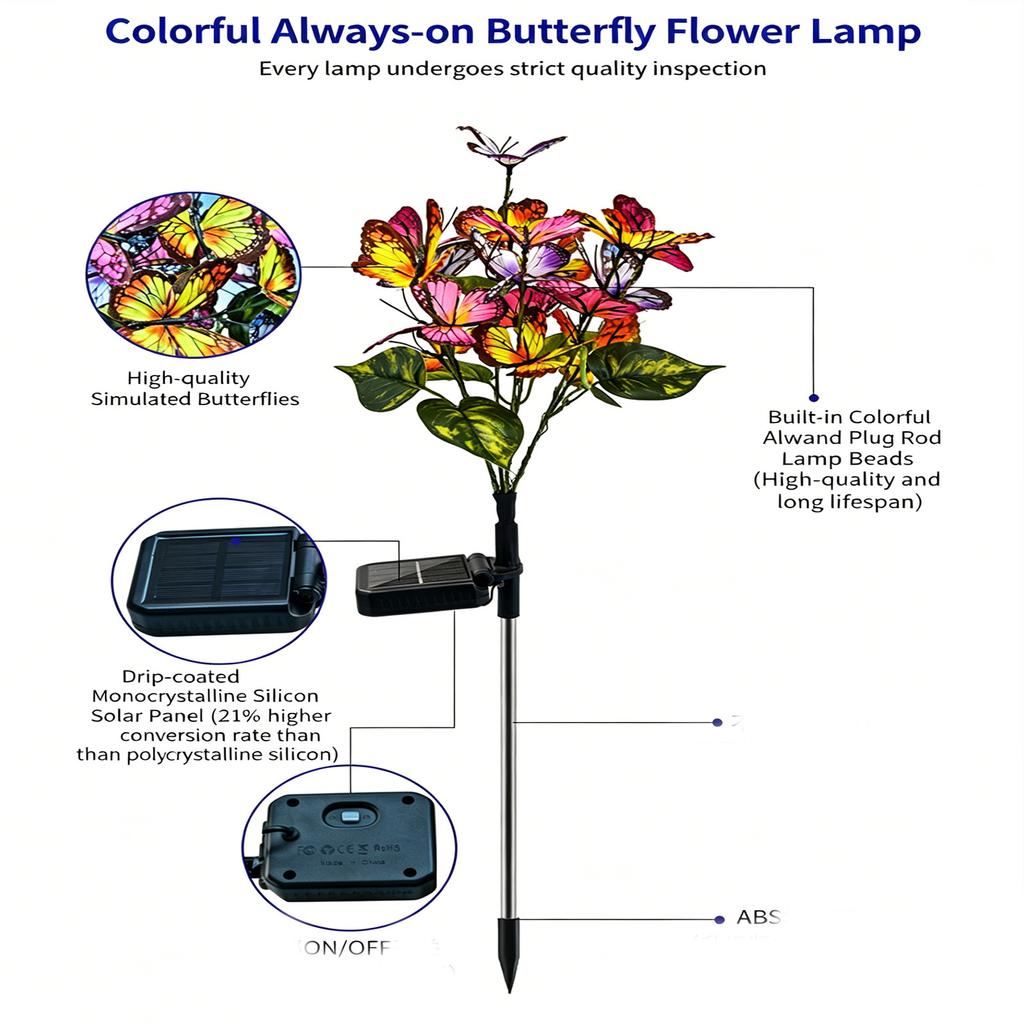 Solar-powered Butterfly Flower Light, LED Simulated Flower Light, Outdoor Light, Outdoor Colored Light, European- Courtyard Decorative Light.
