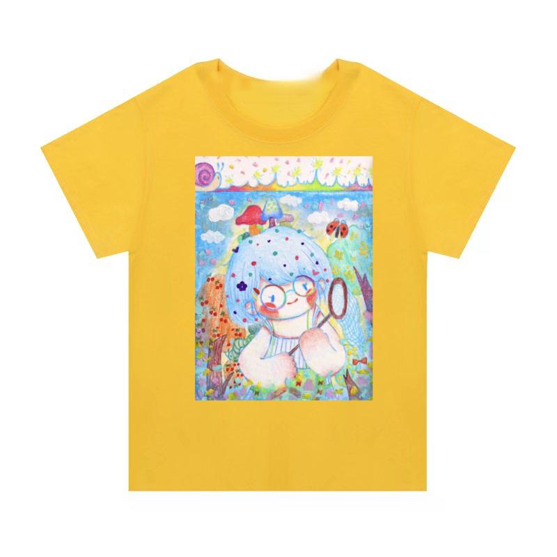 Magical Girl Party Adult and Childrens Dopamine Colored Pencil HandDrawn Style Y2K Harajuku Atmosphere Cotton Short Sleeve S