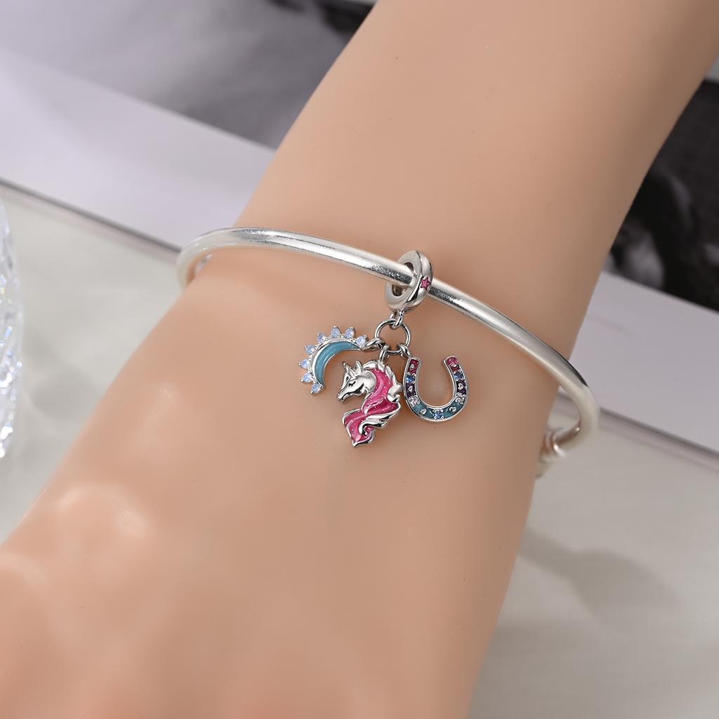 Genuine Charm Copper Lucky Unicorn Colorful Dream Pendants Bead Fits Bracelets Women Jewellery Crafting DoItYourself Gifts
