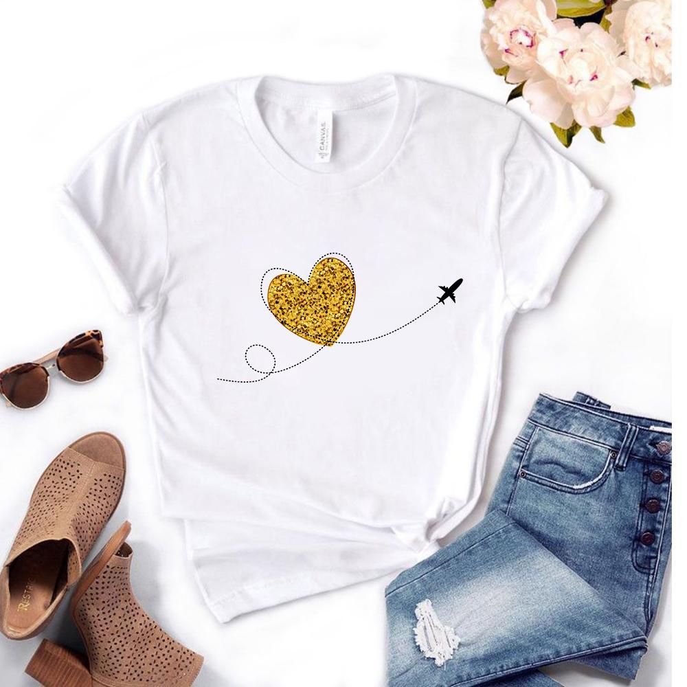 

Beautiful Heart Shape Print Tshirt O-Neck T Shirt Short Sleeve Tshirt Women Harajuku Tshirt Lady Summer Tshirt Simple T-Shirt S білий