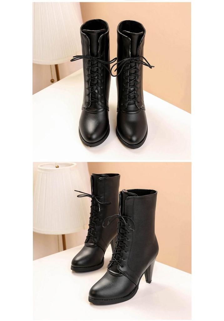 European & American Pointed Toe Lace-up Women's High Heel Ankle Boots, Autumn/Winter Plus Size, Sizes 34-45.
