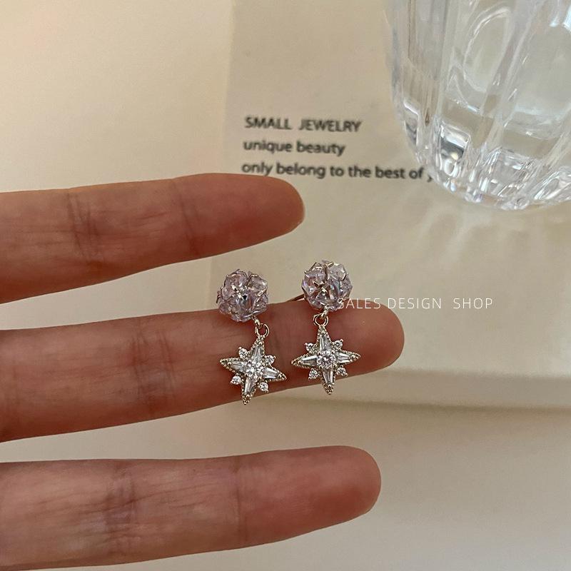 French Gold Zircon Pearl Star Earrings: Exquisite, High-End, Fashionable, Versatile Jewelry