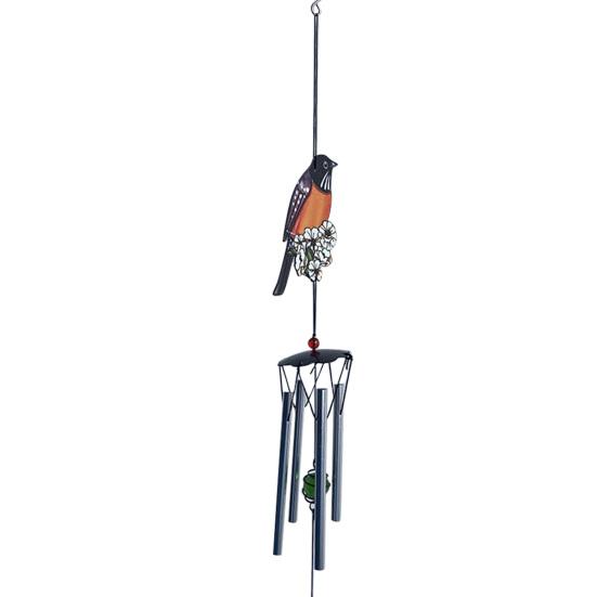 Bird Wind Chimes for Outside Stained Glass Bird Hanging Windchime with 4 Tubes for Balcony Garden Porch Backyard Decor