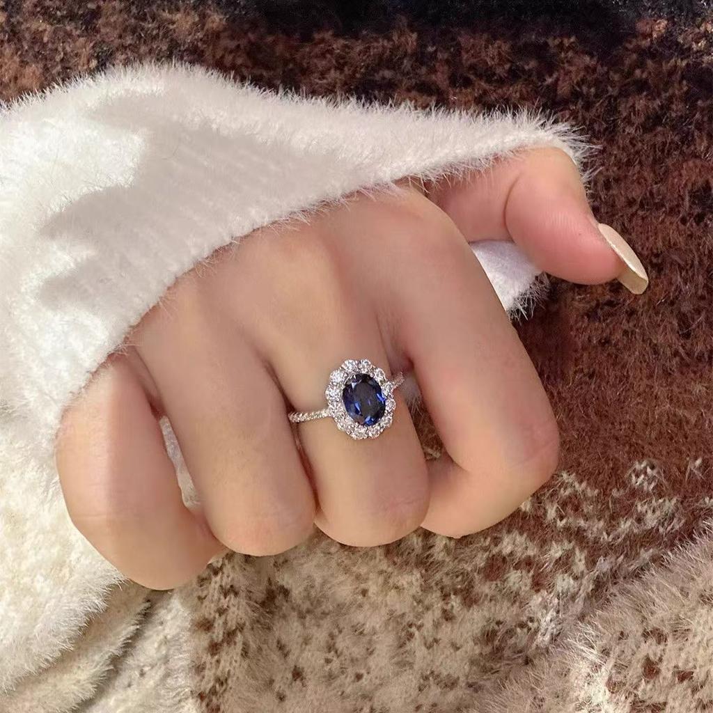 Silve Gorgeous Shiny Stone Blue Zircom Ring For Women Engagement Wedding High Quality Fine Jewelry Copper