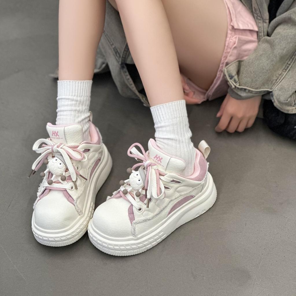 Leather thick-soled heightened ugly cute big-headed shoes for women's 2025 spring and autumn new models, light and comfortable soft-soled small bre