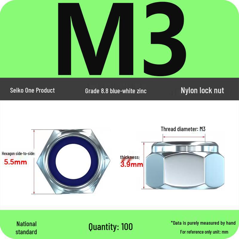 4.8-Grade Galvanized Black Nylon Anti-Loosening Self-Locking Nut for M3-M10 Threads