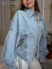 Camicia di Jeans Oversize in Cotone Lavato Vestibilità Rilassata Vintage Top da Donna